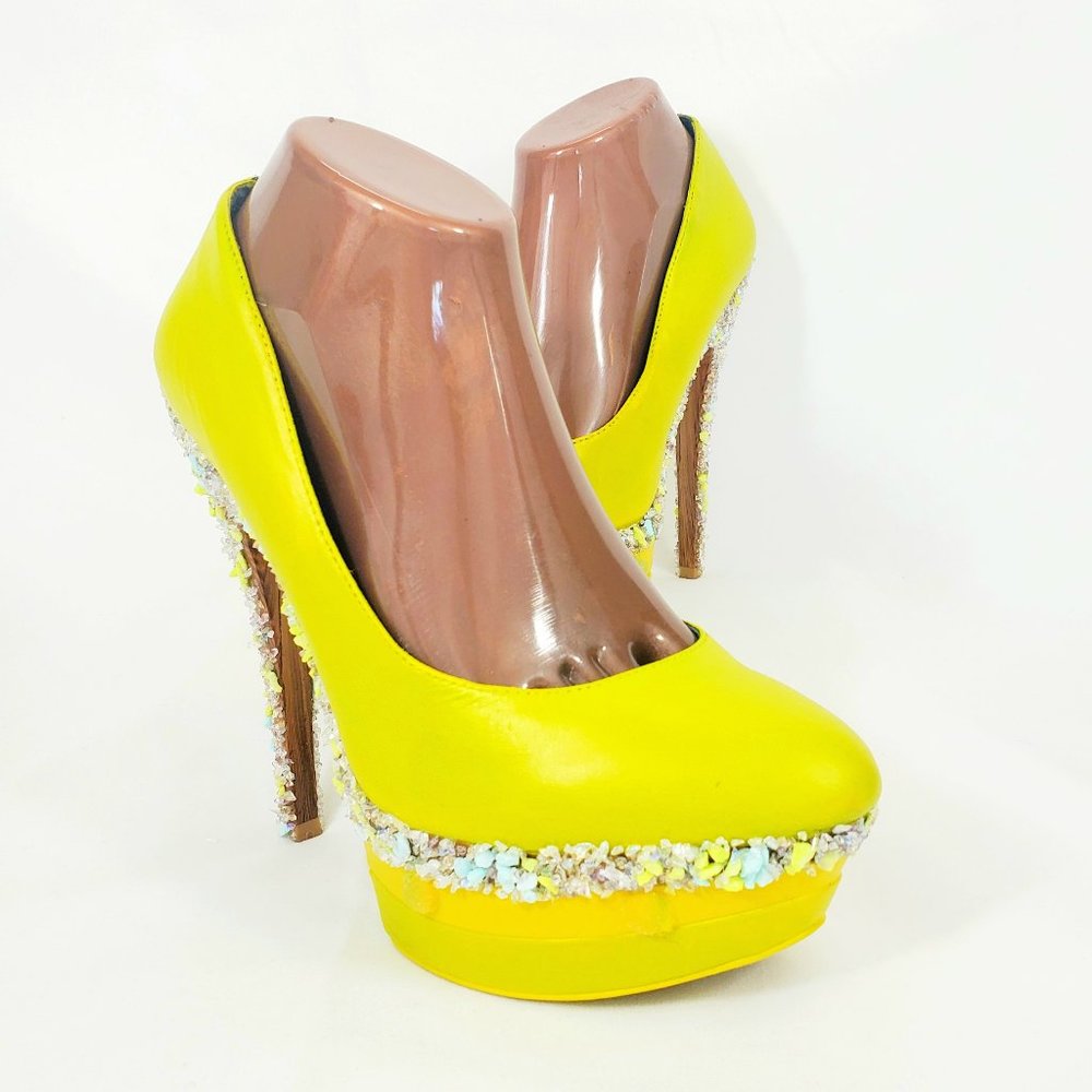 Custom Pearl Apple Green Coated Pop Rock Treats 4" Platform Heels Size 9 SH1142